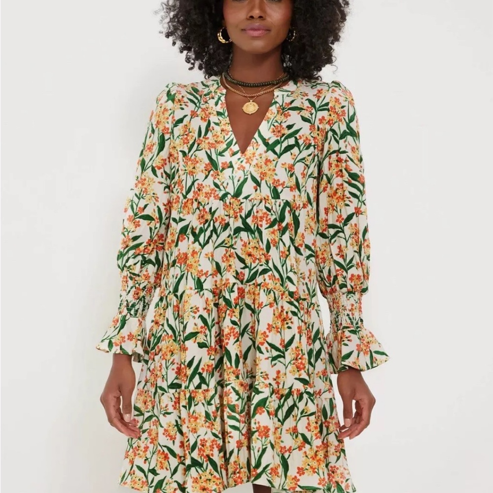 Pomander Place Cream and White Bishop Sleeve Mini Dress